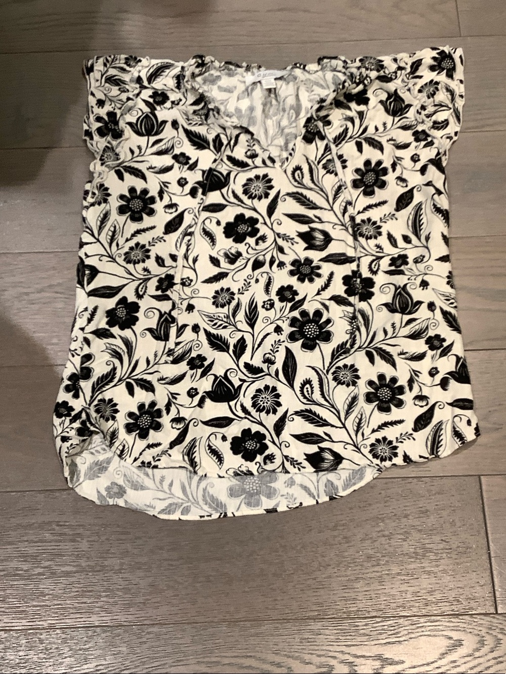 C Black Floral V-Neck Blouse on Cream